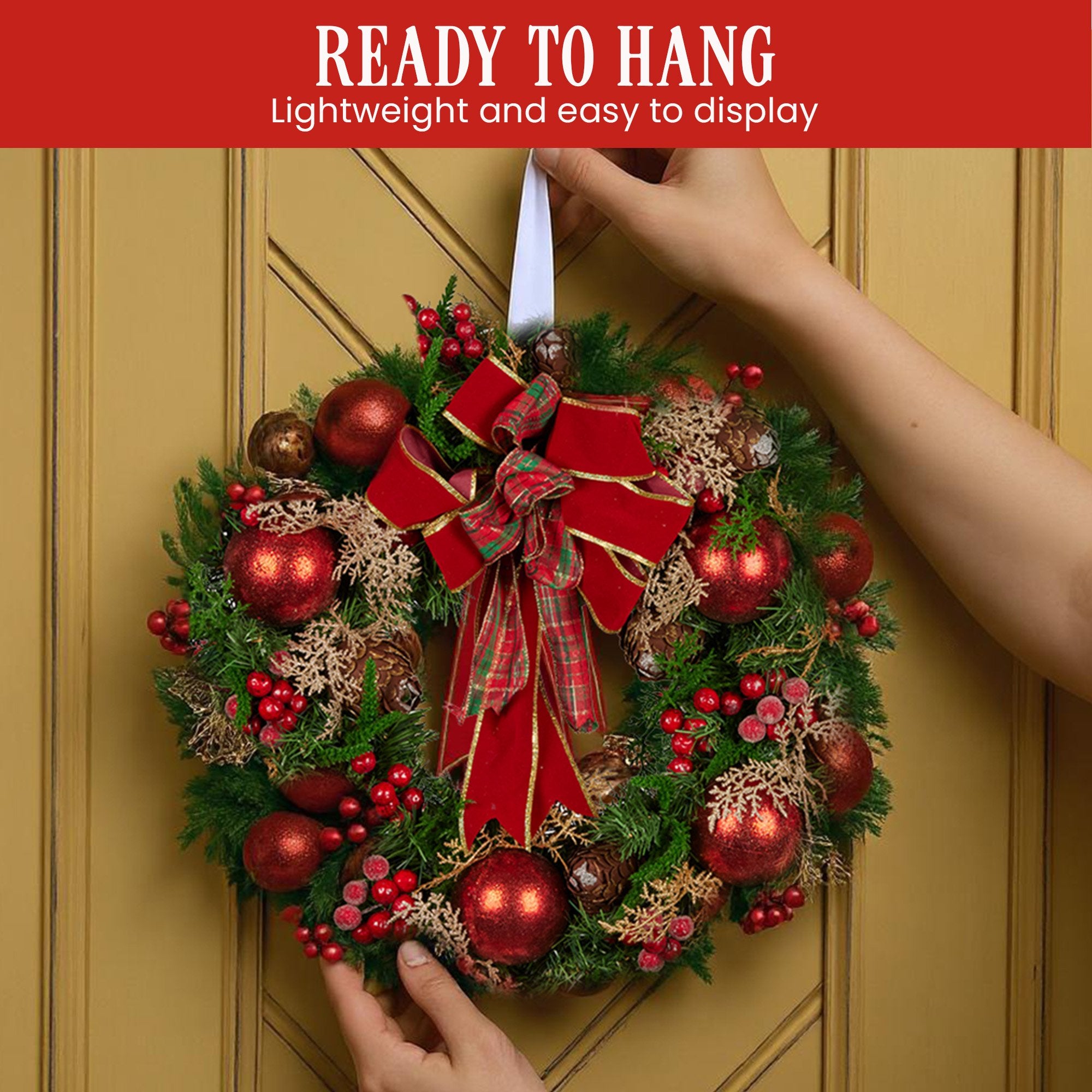 Christabelle 56cm Christmas Wreath Lush Green Holiday Door Wreath with Red Berries, Baubles & Pine Cones V240-112_GUE508