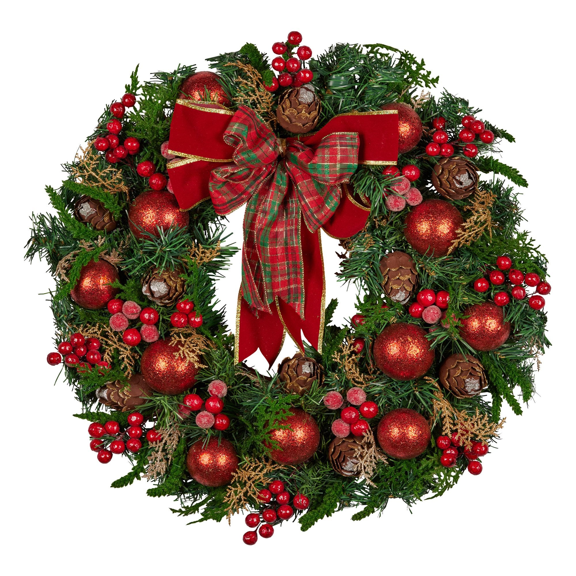 Christabelle Stunning 71cm Christmas Wreath Lush Red Baubles Berries Pine Cones and Bow Front Door Decoration V240-112_GUE509