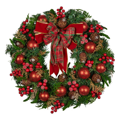 Christabelle Stunning 71cm Christmas Wreath Lush Red Baubles Berries Pine Cones and Bow Front Door Decoration V240-112_GUE509