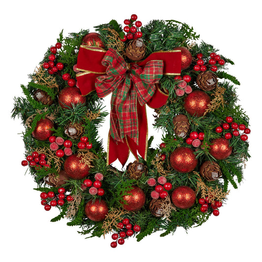 Christabelle Stunning 71cm Christmas Wreath Lush Red Baubles Berries Pine Cones and Bow Front Door Decoration V240-112_GUE509