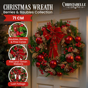 Christabelle Stunning 71cm Christmas Wreath Lush Red Baubles Berries Pine Cones and Bow Front Door Decoration V240-112_GUE509