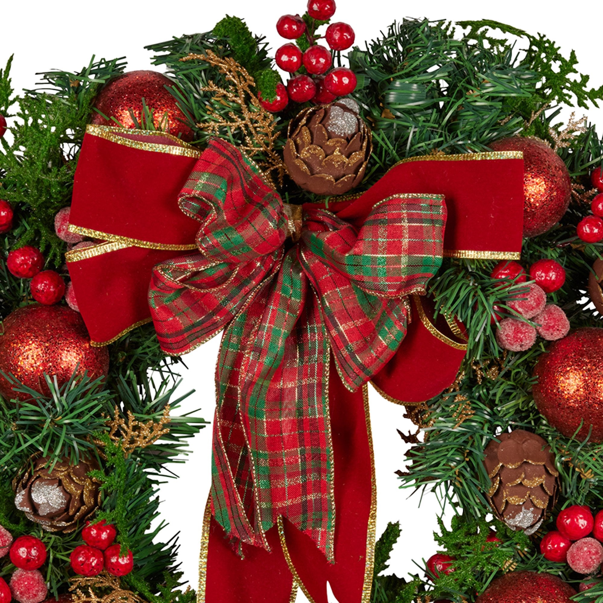 Christabelle Stunning 71cm Christmas Wreath Lush Red Baubles Berries Pine Cones and Bow Front Door Decoration V240-112_GUE509
