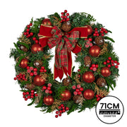 Christabelle Stunning 71cm Christmas Wreath Lush Red Baubles Berries Pine Cones and Bow Front Door Decoration V240-112_GUE509