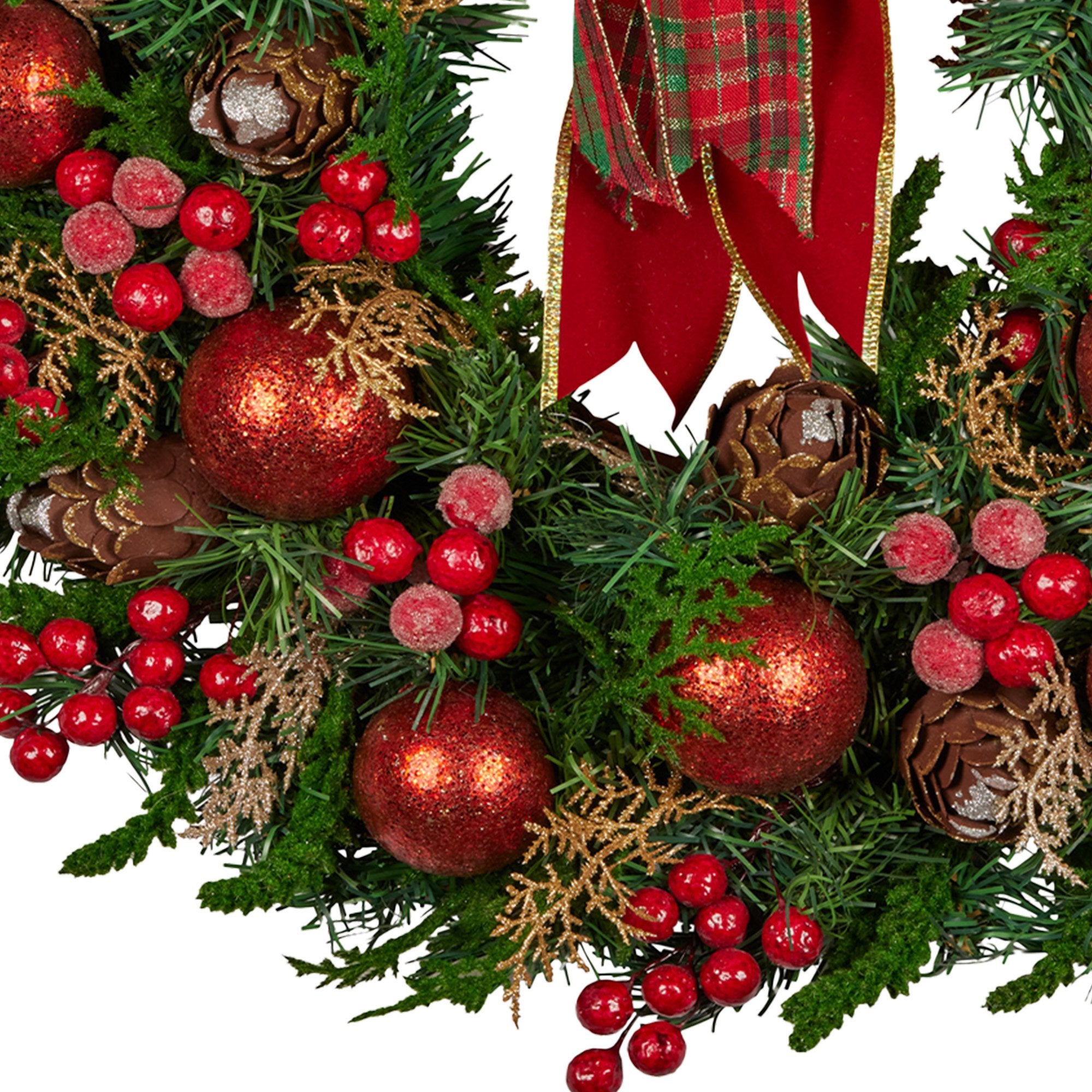 Christabelle Stunning 71cm Christmas Wreath Lush Red Baubles Berries Pine Cones and Bow Front Door Decoration V240-112_GUE509