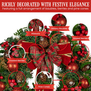 Christabelle Stunning 71cm Christmas Wreath Lush Red Baubles Berries Pine Cones and Bow Front Door Decoration V240-112_GUE509