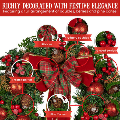 Christabelle Stunning 71cm Christmas Wreath Lush Red Baubles Berries Pine Cones and Bow Front Door Decoration V240-112_GUE509