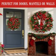 Christabelle Stunning 71cm Christmas Wreath Lush Red Baubles Berries Pine Cones and Bow Front Door Decoration V240-112_GUE509
