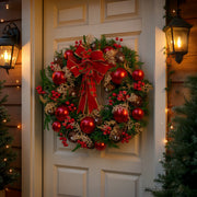 Christabelle Stunning 71cm Christmas Wreath Lush Red Baubles Berries Pine Cones and Bow Front Door Decoration V240-112_GUE509