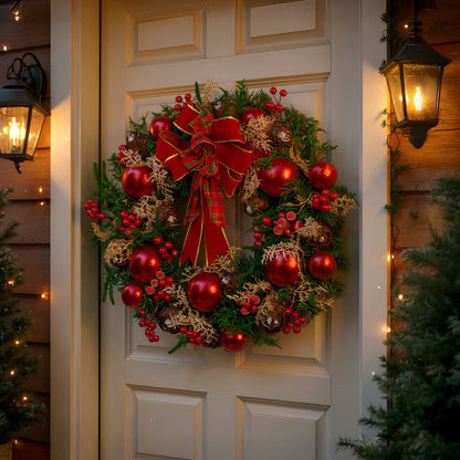 Christabelle Stunning 71cm Christmas Wreath Lush Red Baubles Berries Pine Cones and Bow Front Door Decoration V240-112_GUE509
