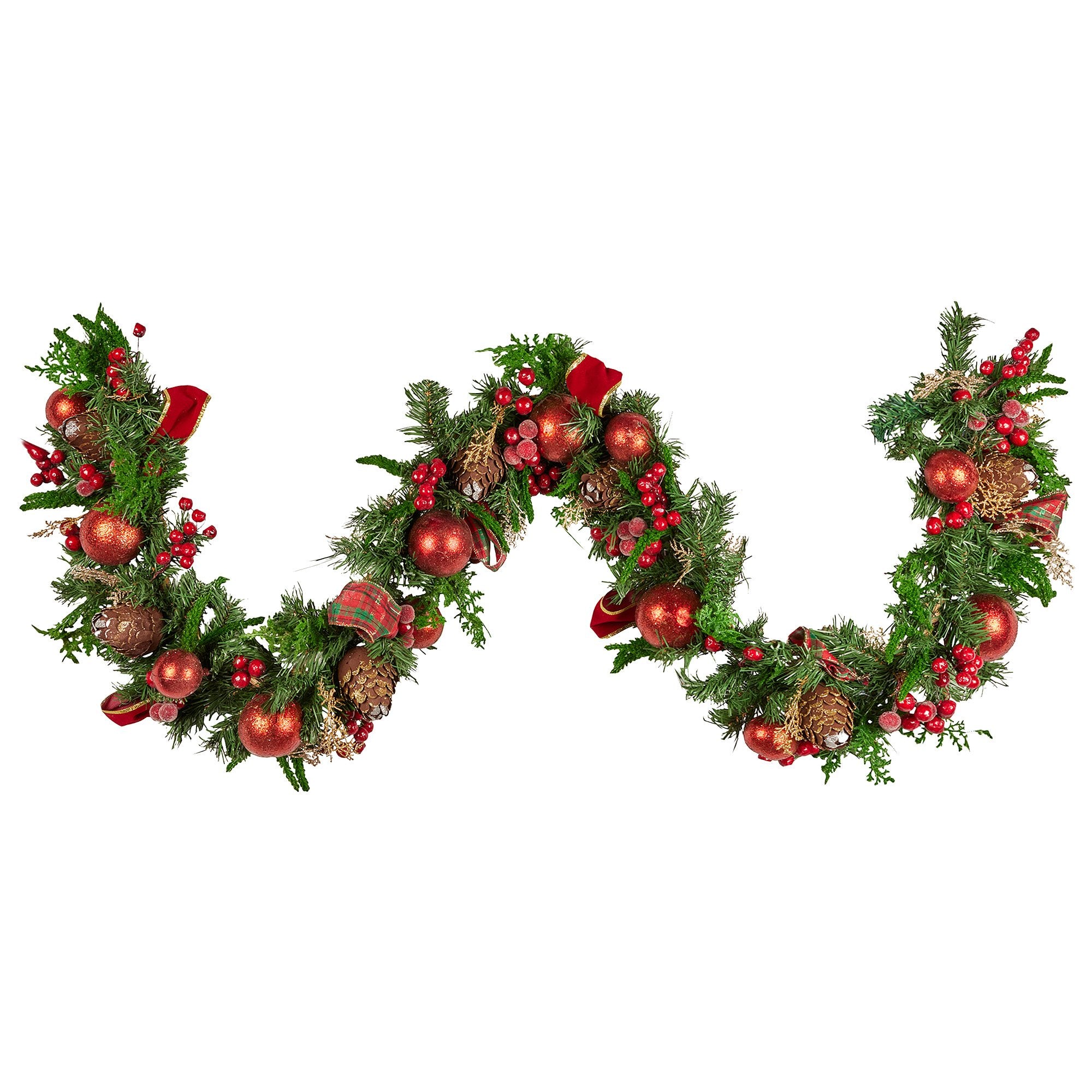 Christabelle 1.85m Christmas Garland with Red Berries Pine Cones Baubles Bows Tree Decoration Ornament V240-112_GUE511