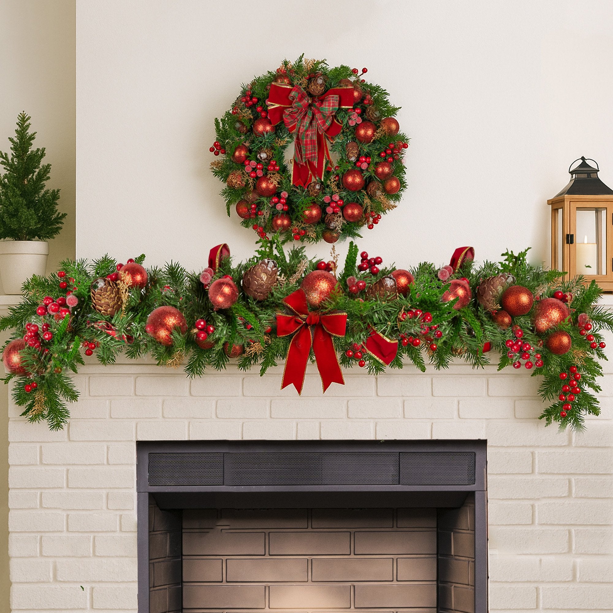 Christabelle 1.85m Christmas Garland with Red Berries Pine Cones Baubles Bows Tree Decoration Ornament V240-112_GUE511