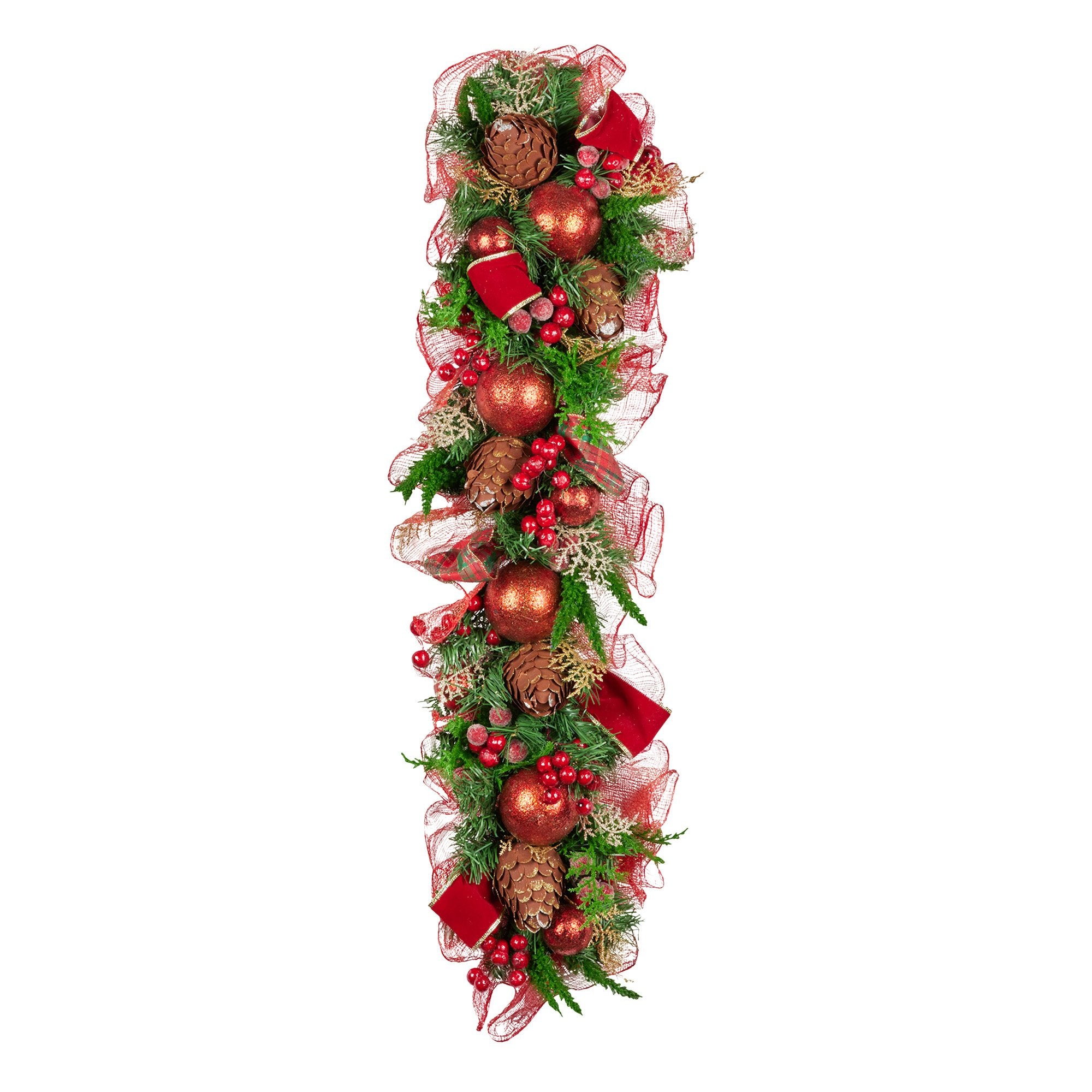 Christabelle 1m Christmas Garland with Red Berries & Pine Cones Baubles Berries Tree Decoration Ornament Red V240-112_GUE512
