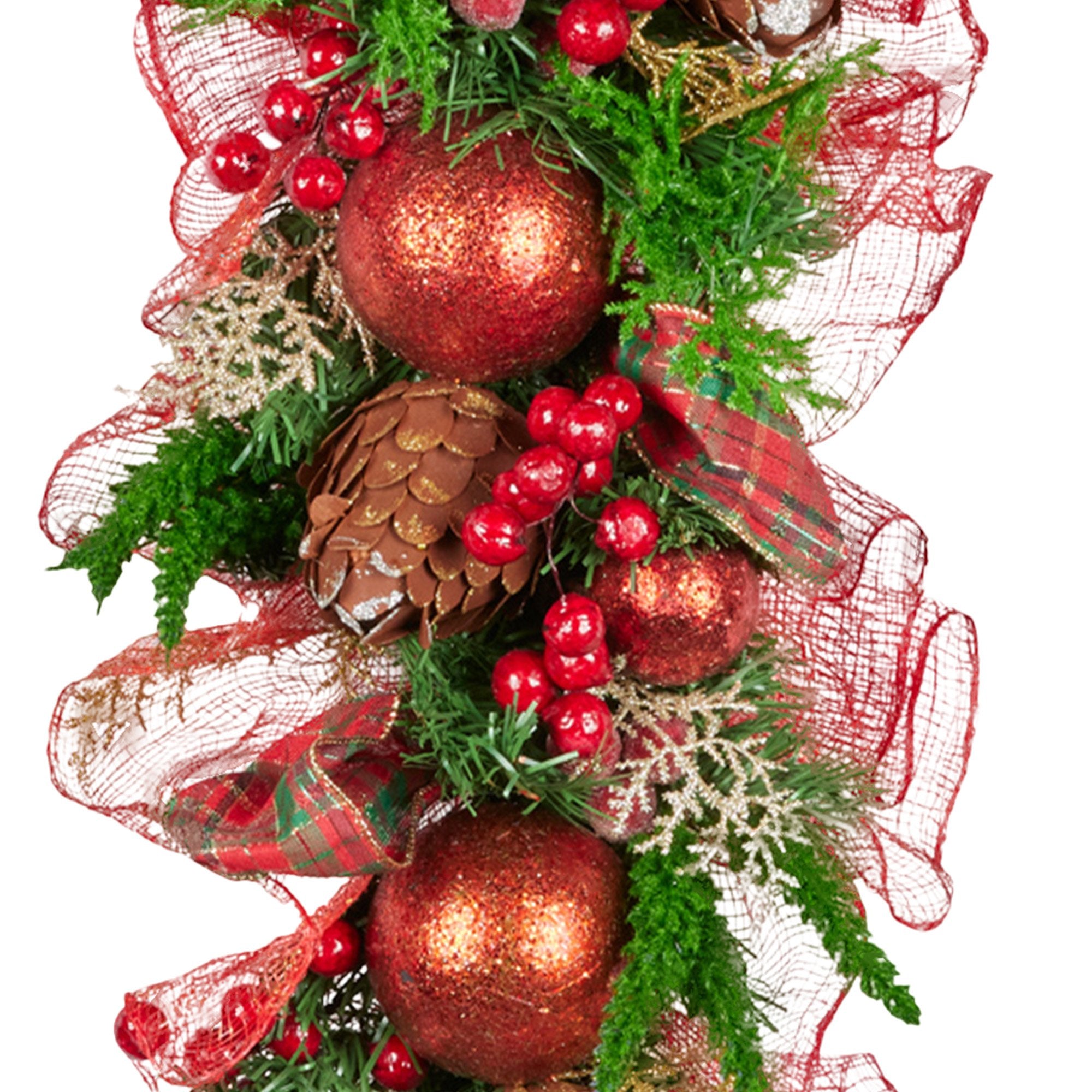 Christabelle 1m Christmas Garland with Red Berries & Pine Cones Baubles Berries Tree Decoration Ornament Red V240-112_GUE512