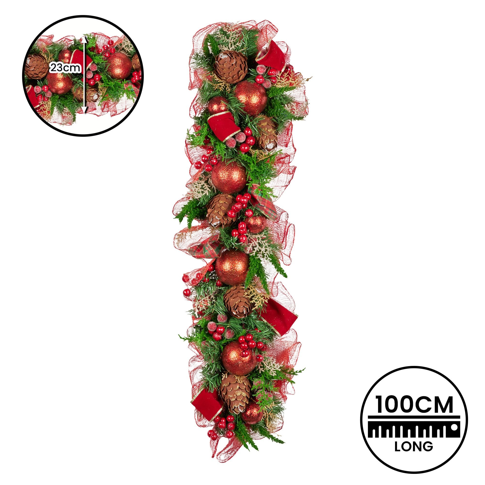 Christabelle 1m Christmas Garland with Red Berries & Pine Cones Baubles Berries Tree Decoration Ornament Red V240-112_GUE512