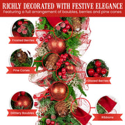 Christabelle 1m Christmas Garland with Red Berries & Pine Cones Baubles Berries Tree Decoration Ornament Red V240-112_GUE512