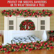 Christabelle 1m Christmas Garland with Red Berries & Pine Cones Baubles Berries Tree Decoration Ornament Red V240-112_GUE512