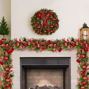 Christabelle 1m Christmas Garland with Red Berries & Pine Cones Baubles Berries Tree Decoration Ornament Red V240-112_GUE512