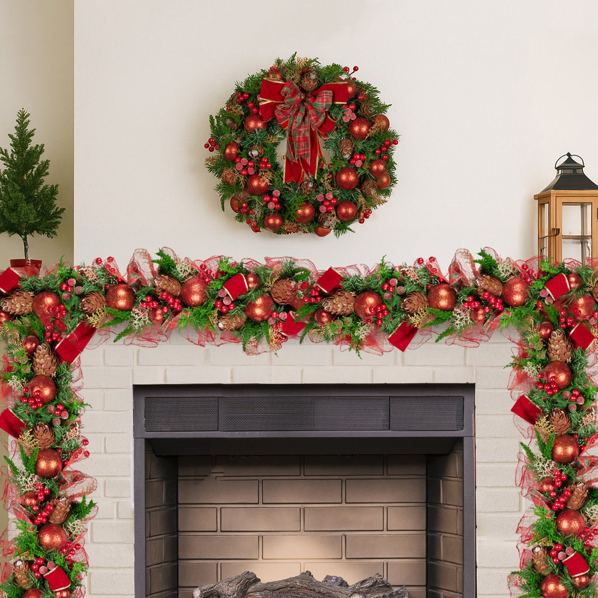 Christabelle 1m Christmas Garland with Red Berries & Pine Cones Baubles Berries Tree Decoration Ornament Red V240-112_GUE512