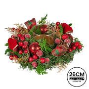 Christabelle 26cm Christmas Centrepiece Lush Green Holiday Display w/Red Berries & Hurricane Candle Holder V240-112_GUE513
