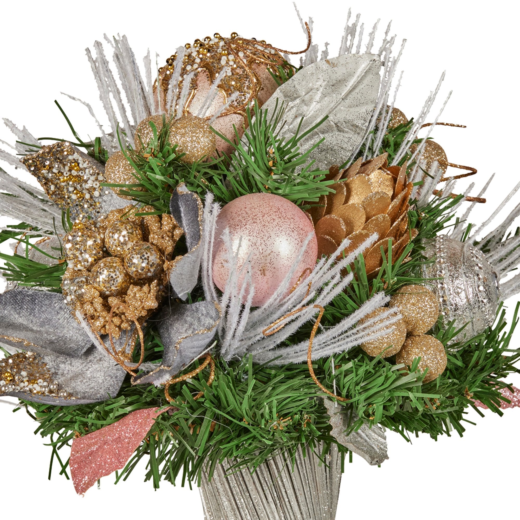 Christabelle 33cm Christmas Bouquet Pre Decorated Holiday Floral Arrangement w/Jewelled Baubles, Berries, V240-112_GUE521