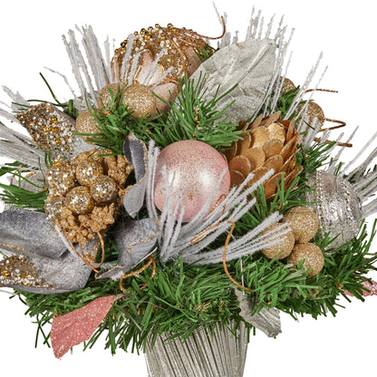 Christabelle 33cm Christmas Bouquet Pre Decorated Holiday Floral Arrangement w/Jewelled Baubles, Berries, V240-112_GUE521