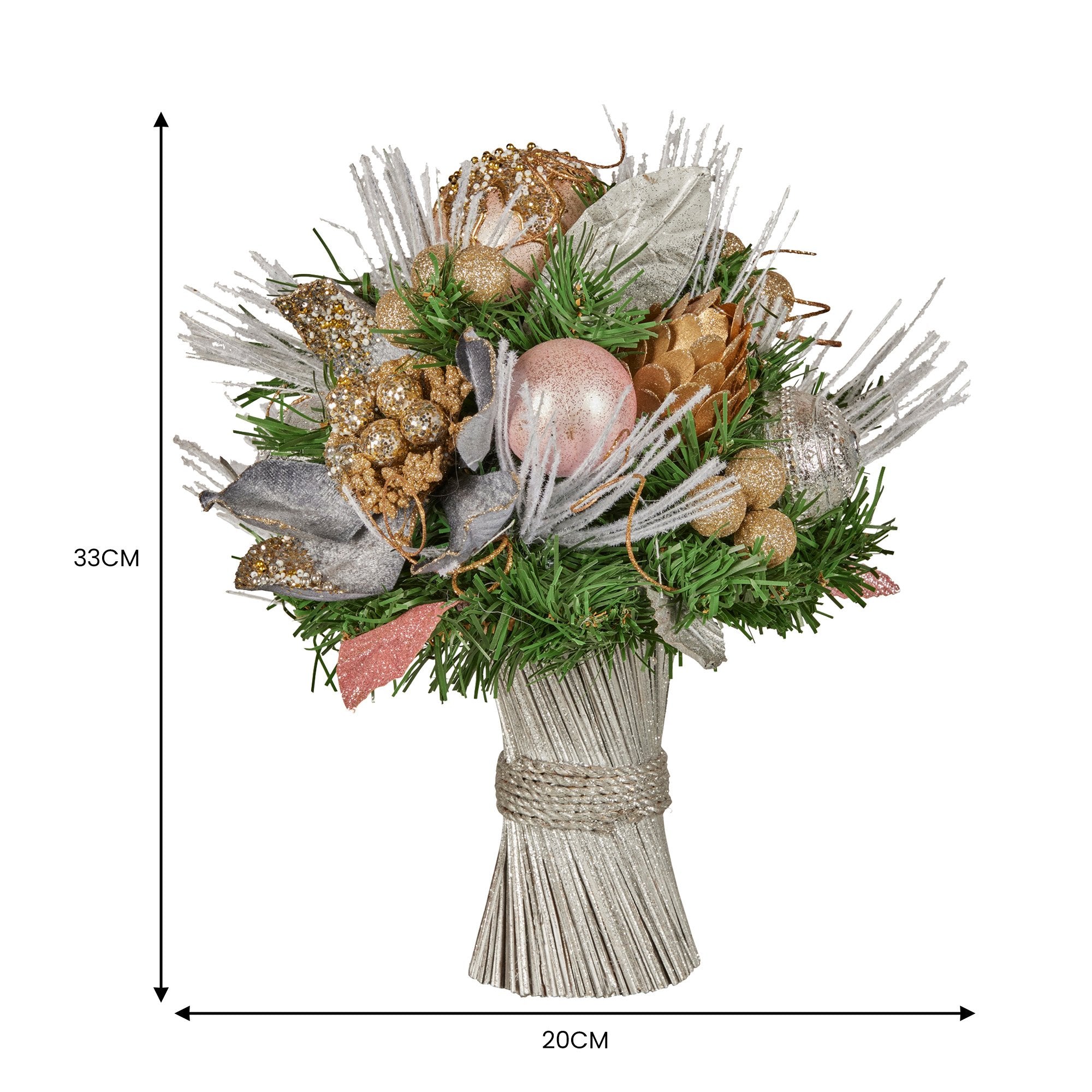 Christabelle 33cm Christmas Bouquet Pre Decorated Holiday Floral Arrangement w/Jewelled Baubles, Berries, V240-112_GUE521