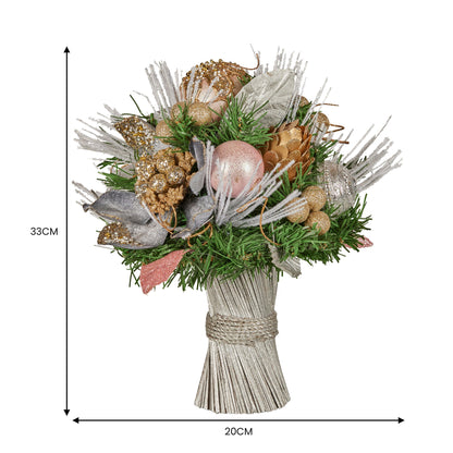 Christabelle 33cm Christmas Bouquet Pre Decorated Holiday Floral Arrangement w/Jewelled Baubles, Berries, V240-112_GUE521