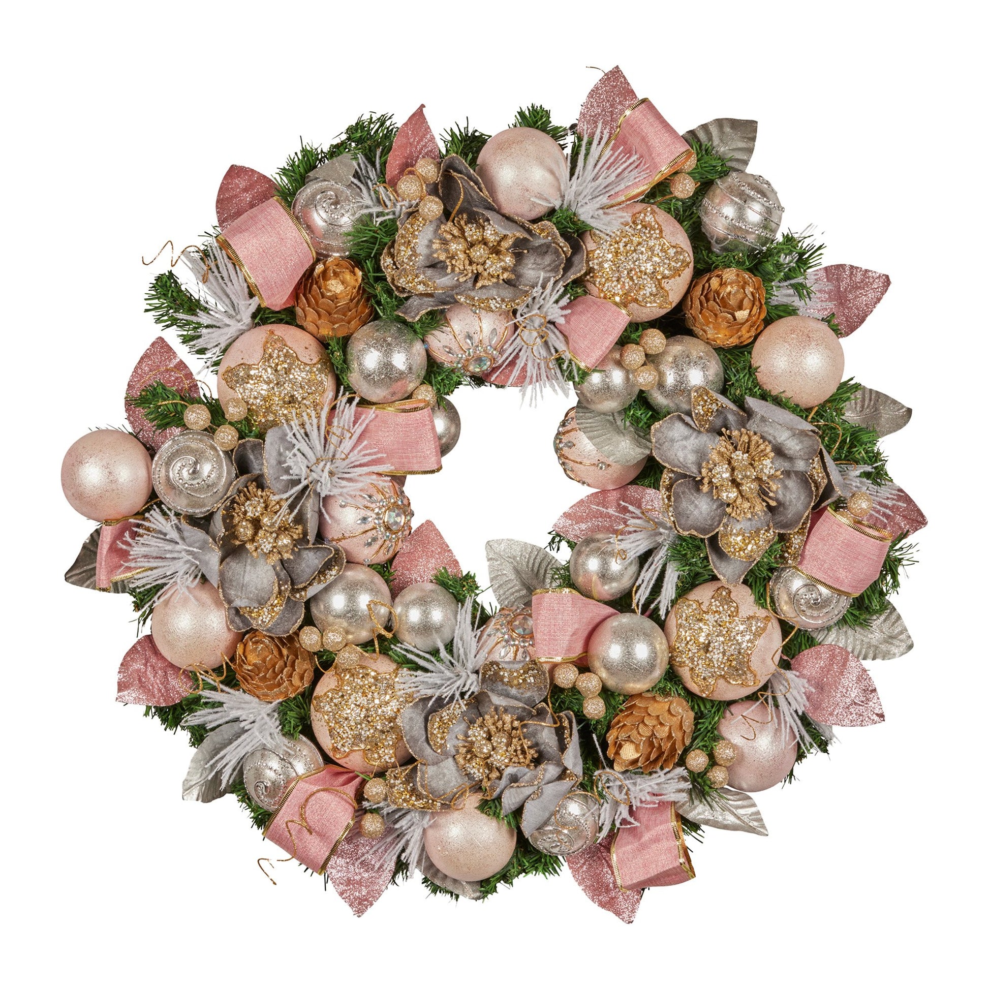 Christabelle 71cm Christmas Wreath Lush Pink Front Door Decoration Jewelled Baubles Flowers Pine Cones V240-112_GUE522