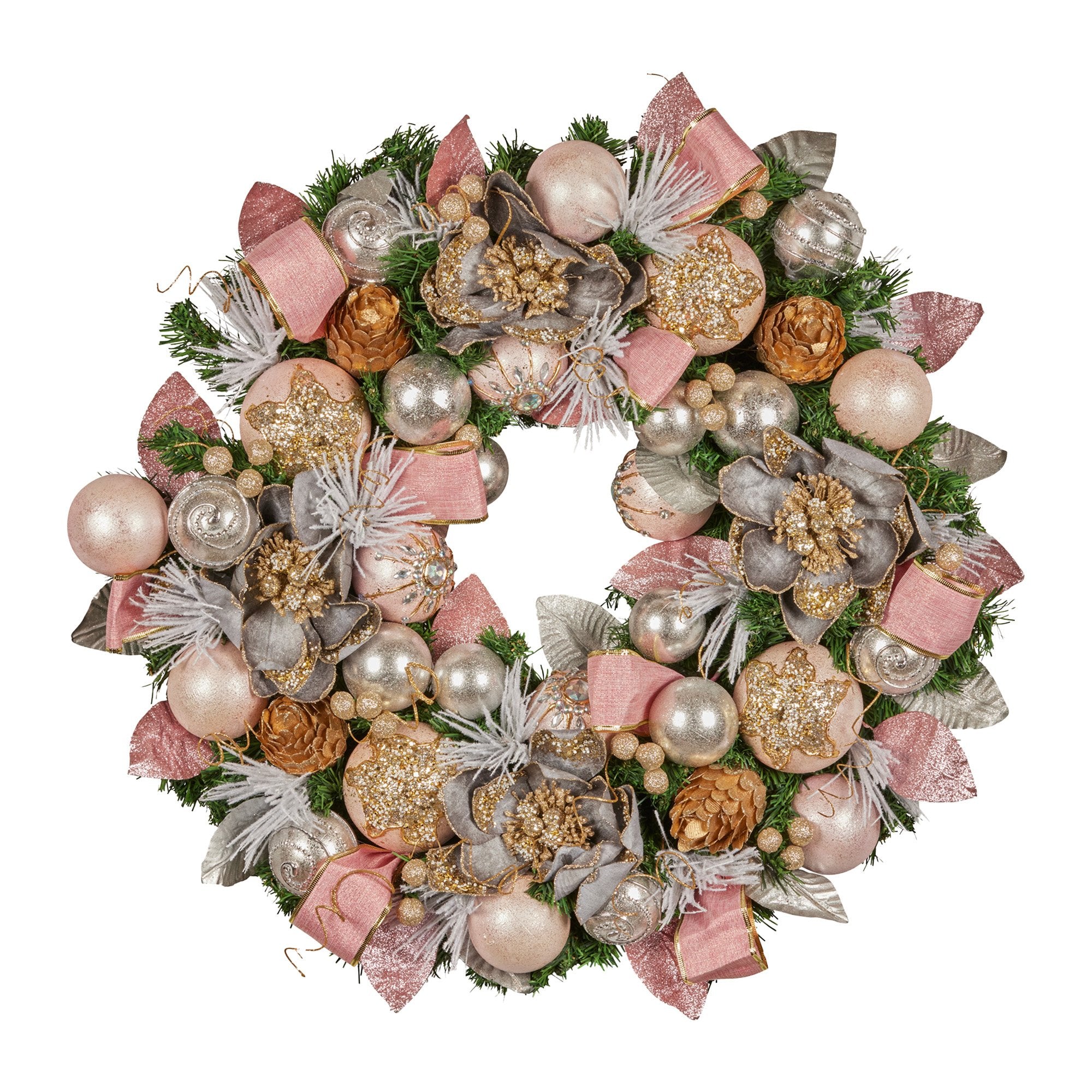 Christabelle 71cm Christmas Wreath Lush Pink Front Door Decoration Jewelled Baubles Flowers Pine Cones V240-112_GUE522
