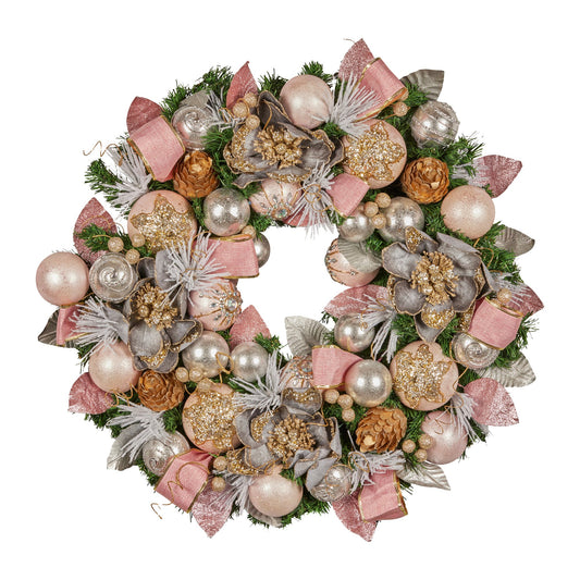 Christabelle 71cm Christmas Wreath Lush Pink Front Door Decoration Jewelled Baubles Flowers Pine Cones V240-112_GUE522