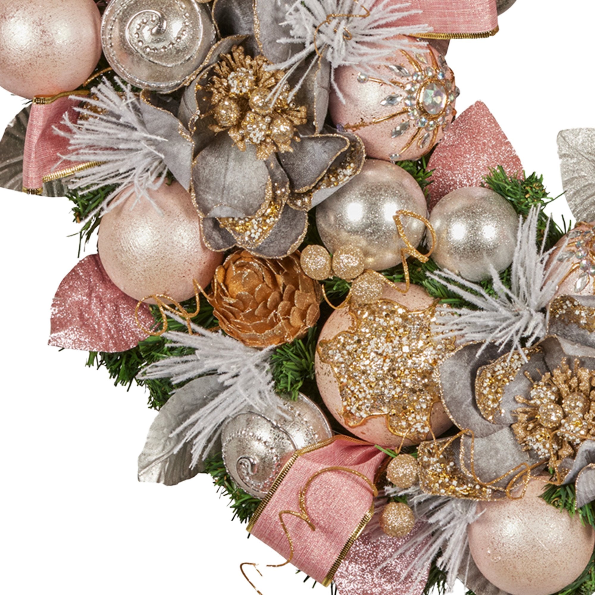 Christabelle 71cm Christmas Wreath Lush Pink Front Door Decoration Jewelled Baubles Flowers Pine Cones V240-112_GUE522