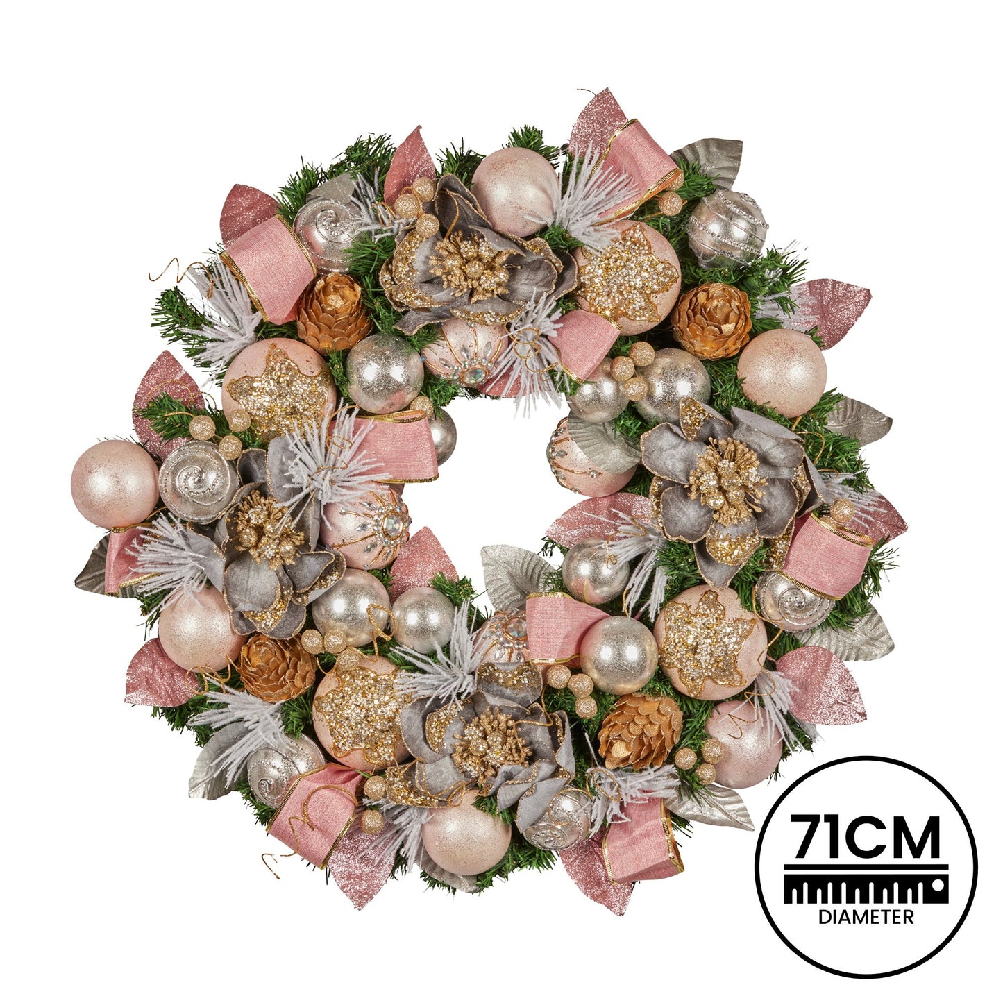 Christabelle 71cm Christmas Wreath Lush Pink Front Door Decoration Jewelled Baubles Flowers Pine Cones V240-112_GUE522
