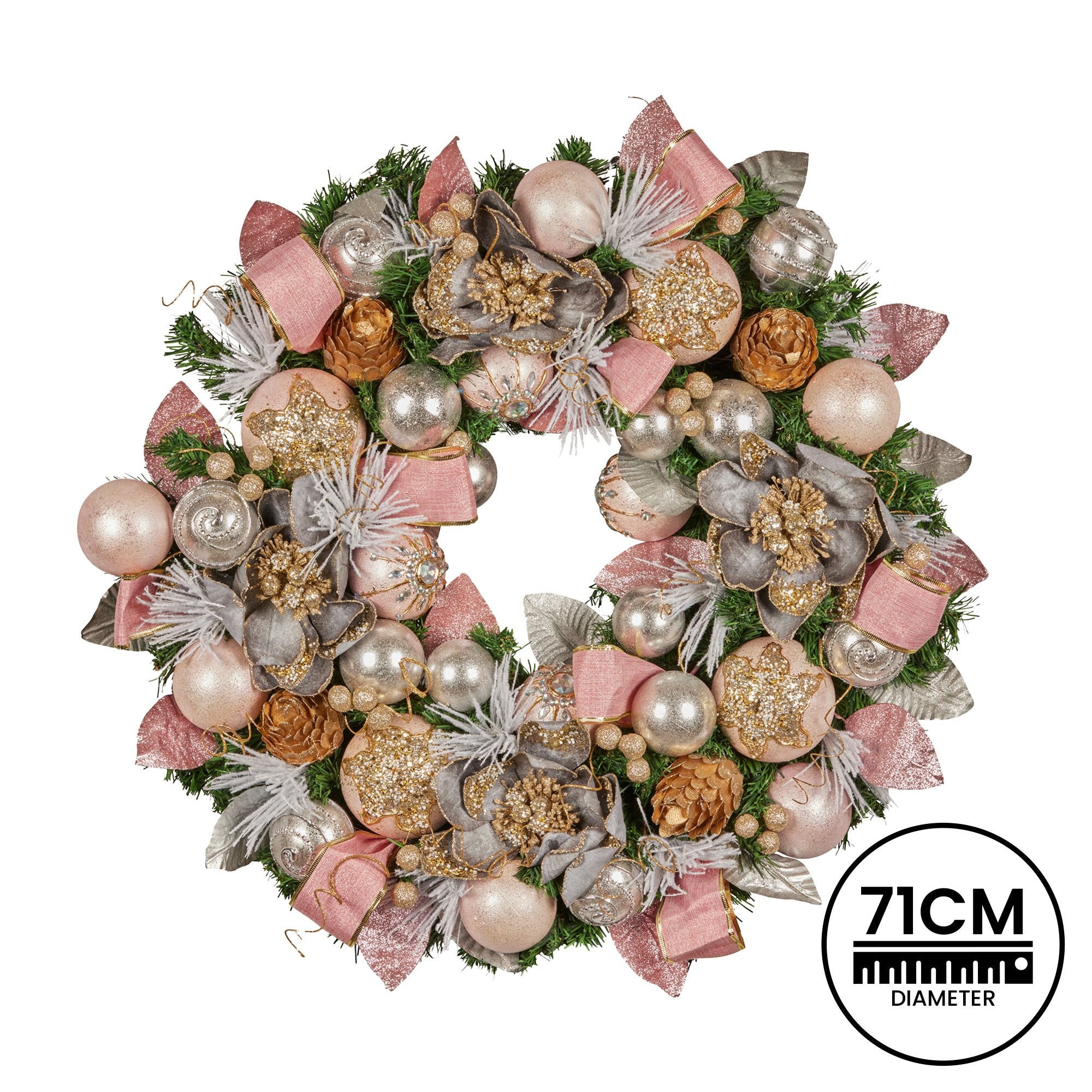 Christabelle 71cm Christmas Wreath Lush Pink Front Door Decoration Jewelled Baubles Flowers Pine Cones V240-112_GUE522