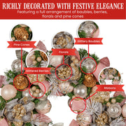 Christabelle 71cm Christmas Wreath Lush Pink Front Door Decoration Jewelled Baubles Flowers Pine Cones V240-112_GUE522