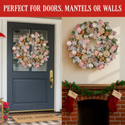 Christabelle 71cm Christmas Wreath Lush Pink Front Door Decoration Jewelled Baubles Flowers Pine Cones V240-112_GUE522