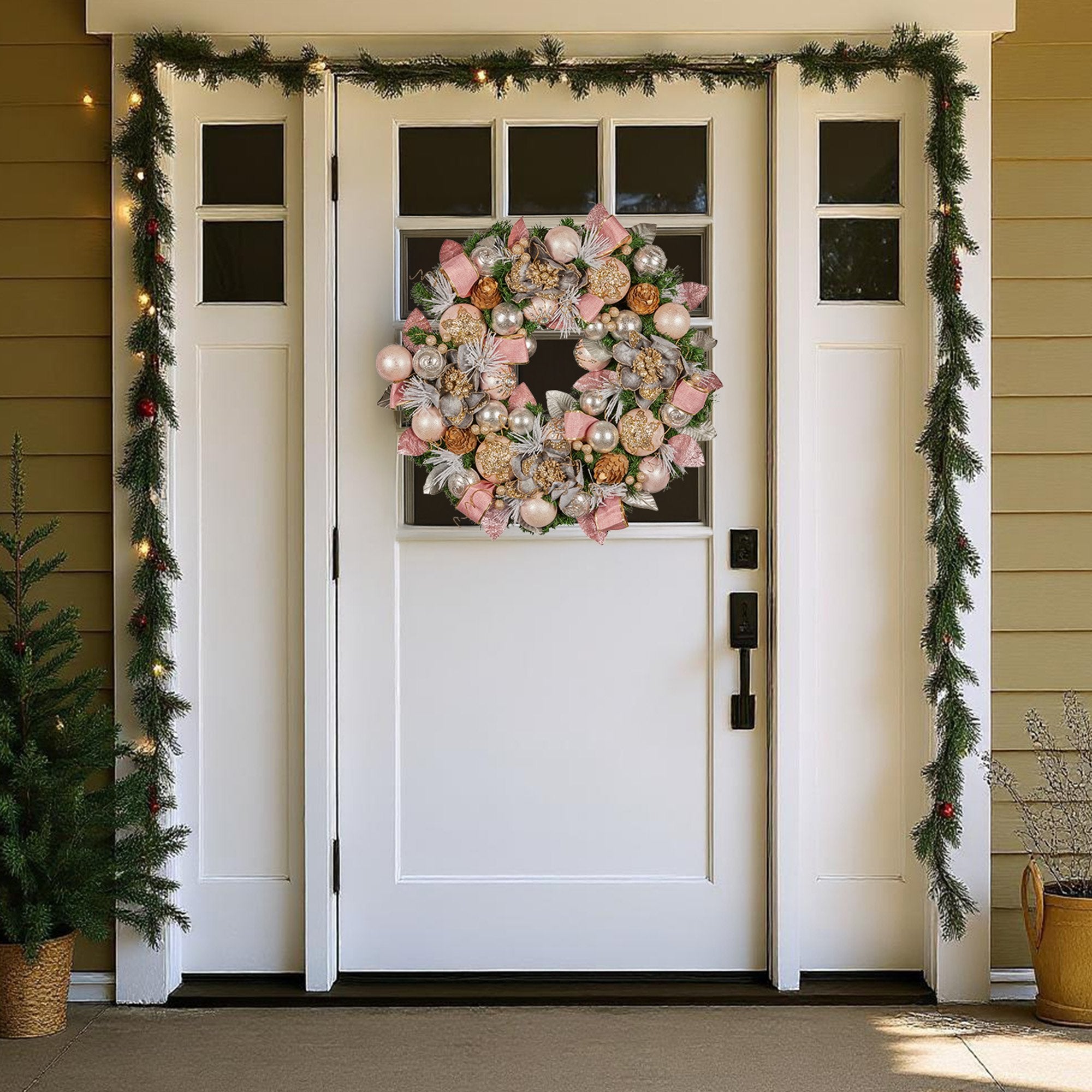 Christabelle 71cm Christmas Wreath Lush Pink Front Door Decoration Jewelled Baubles Flowers Pine Cones V240-112_GUE522