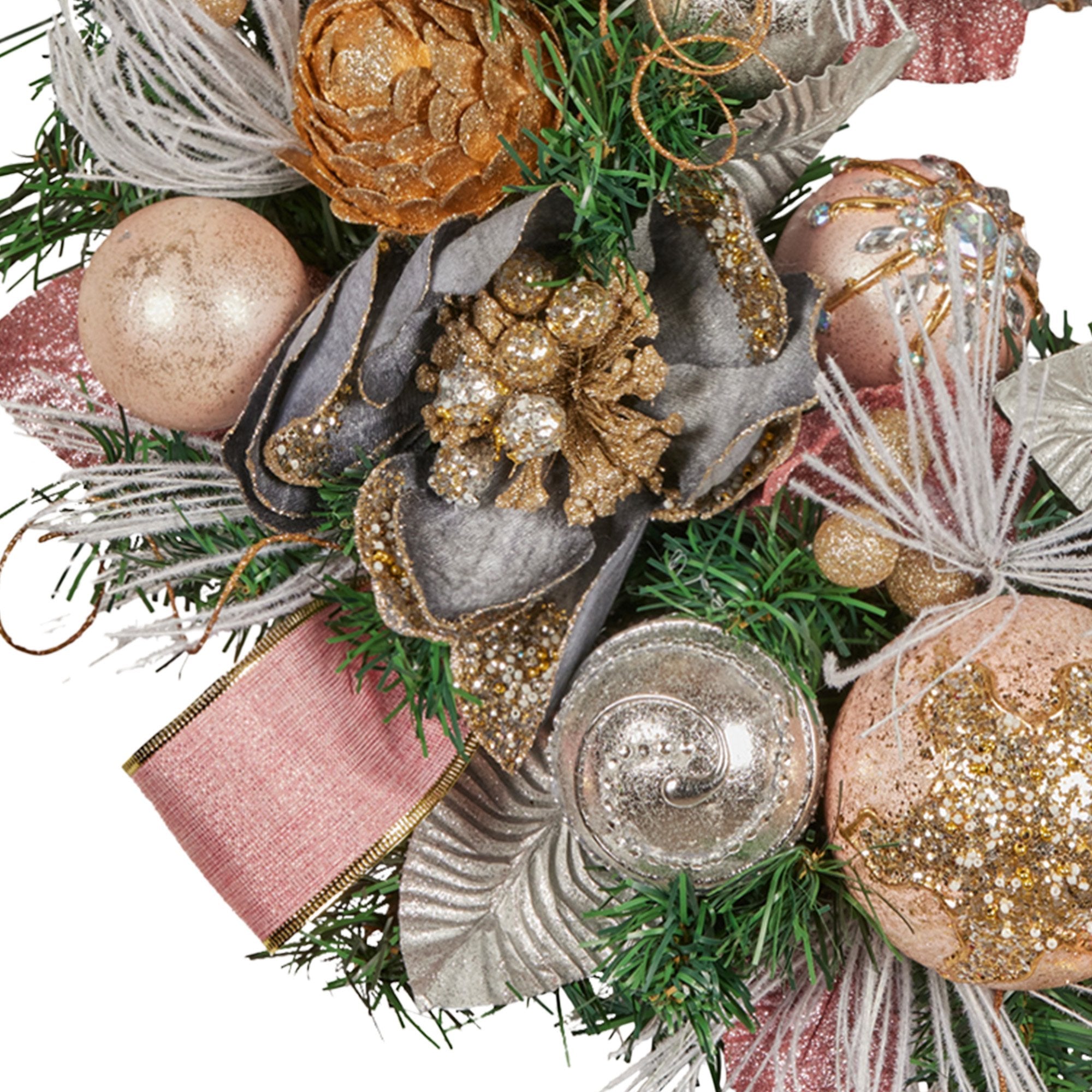 Christabelle 56cm Christmas Wreath Lush Pink Front Door Decoration Jewelled Baubles Flowers Pine Cones V240-112_GUE523