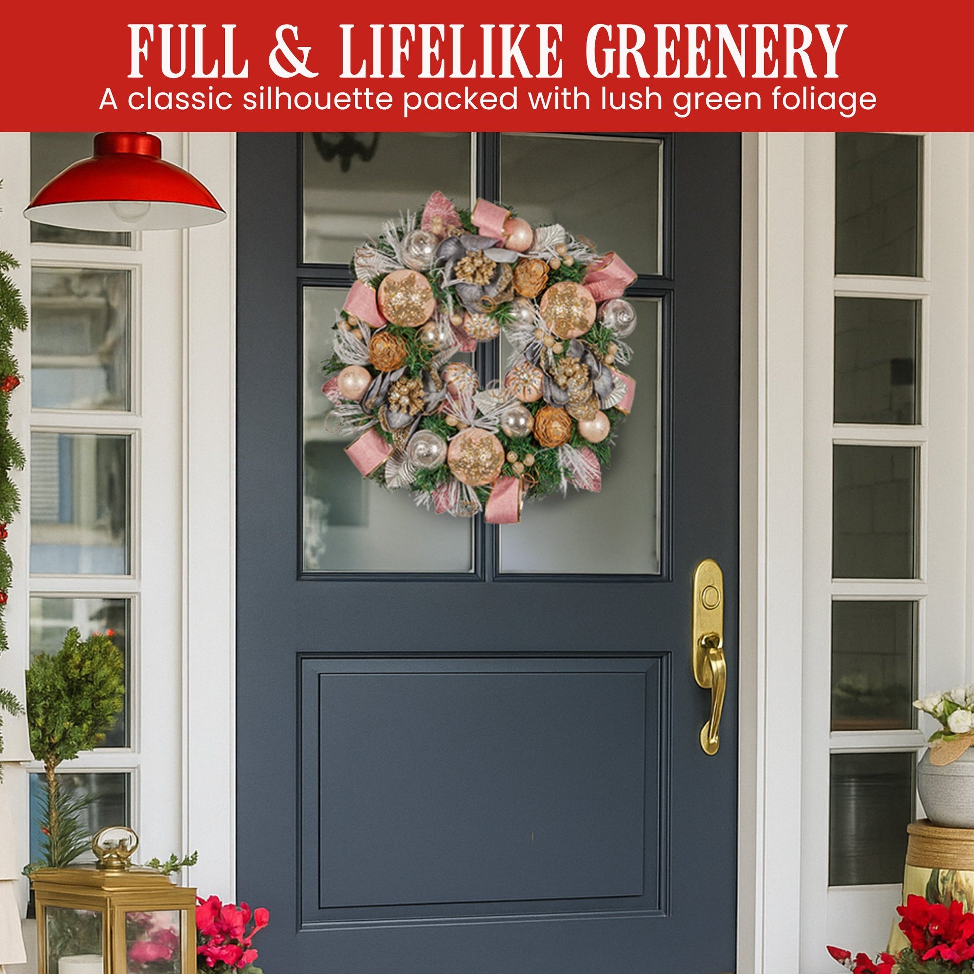 Christabelle 56cm Christmas Wreath Lush Pink Front Door Decoration Jewelled Baubles Flowers Pine Cones V240-112_GUE523