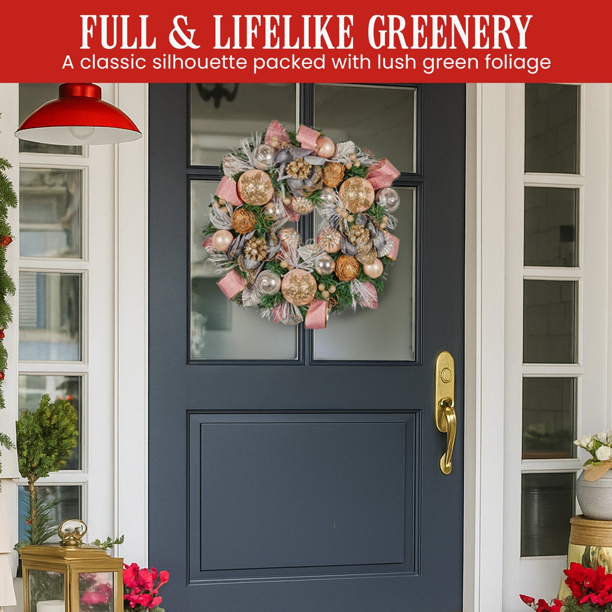 Christabelle 56cm Christmas Wreath Lush Pink Front Door Decoration Jewelled Baubles Flowers Pine Cones V240-112_GUE523