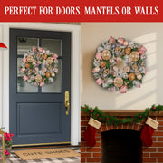 Christabelle 56cm Christmas Wreath Lush Pink Front Door Decoration Jewelled Baubles Flowers Pine Cones V240-112_GUE523