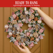 Christabelle 56cm Christmas Wreath Lush Pink Front Door Decoration Jewelled Baubles Flowers Pine Cones V240-112_GUE523