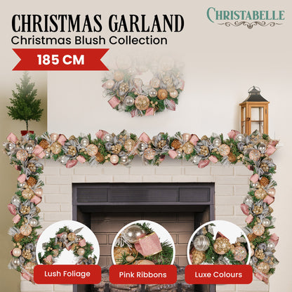 Christabelle Premium 1.8m Christmas Garland Jewelled Baubles & Berries Tree Decoration Ornament Pink Silver V240-112_GUE525