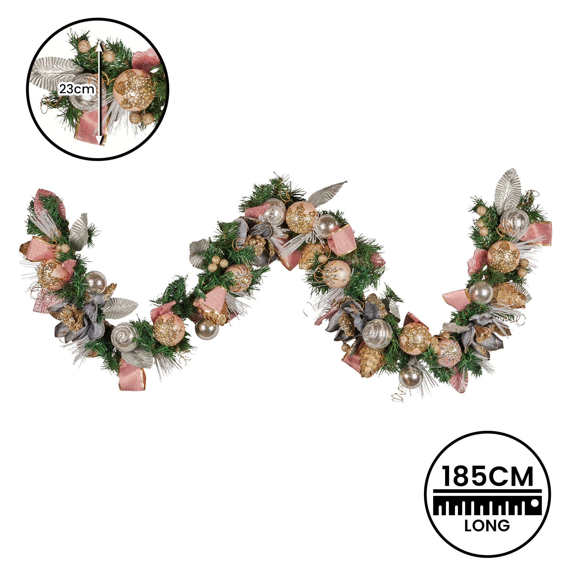 Christabelle Premium 1.8m Christmas Garland Jewelled Baubles & Berries Tree Decoration Ornament Pink Silver V240-112_GUE525