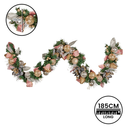 Christabelle Premium 1.8m Christmas Garland Jewelled Baubles & Berries Tree Decoration Ornament Pink Silver V240-112_GUE525