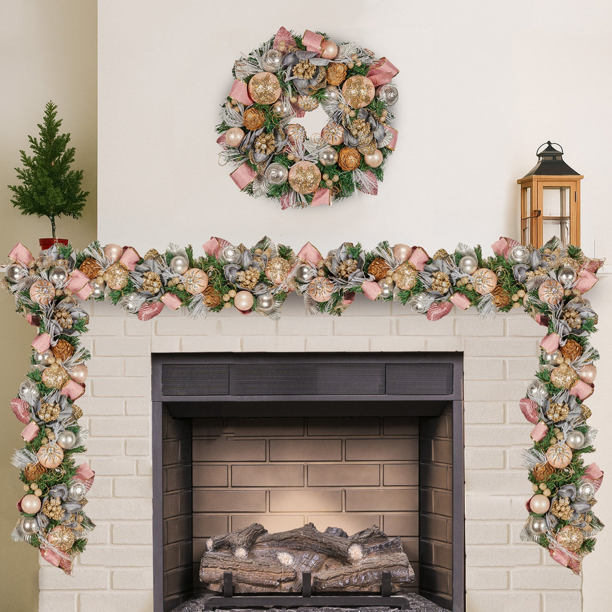 Christabelle Premium 1.8m Christmas Garland Jewelled Baubles & Berries Tree Decoration Ornament Pink Silver V240-112_GUE525