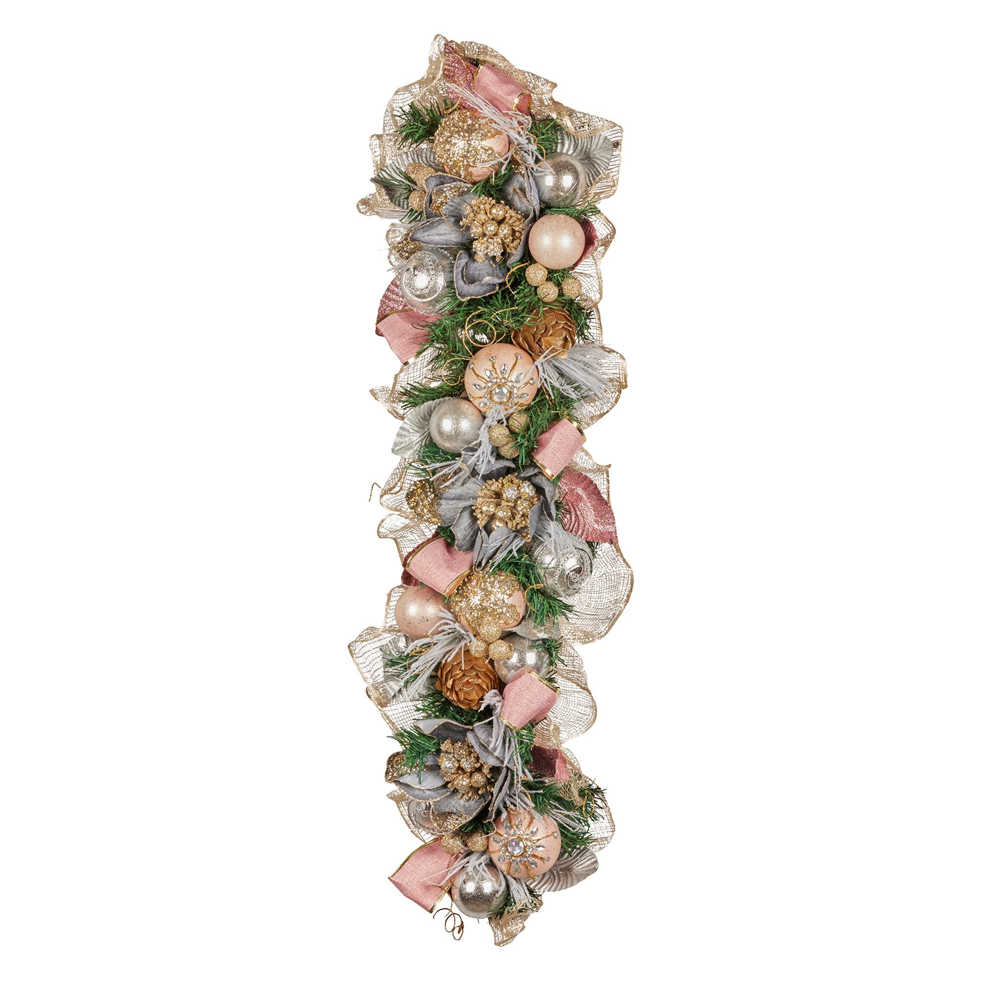 Christabelle Premium 100cm Christmas Garland Jewelled Baubles & Berries Tree Decoration Ornament Pink Silver V240-112_GUE526