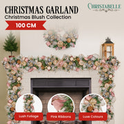 Christabelle Premium 100cm Christmas Garland Jewelled Baubles & Berries Tree Decoration Ornament Pink Silver V240-112_GUE526