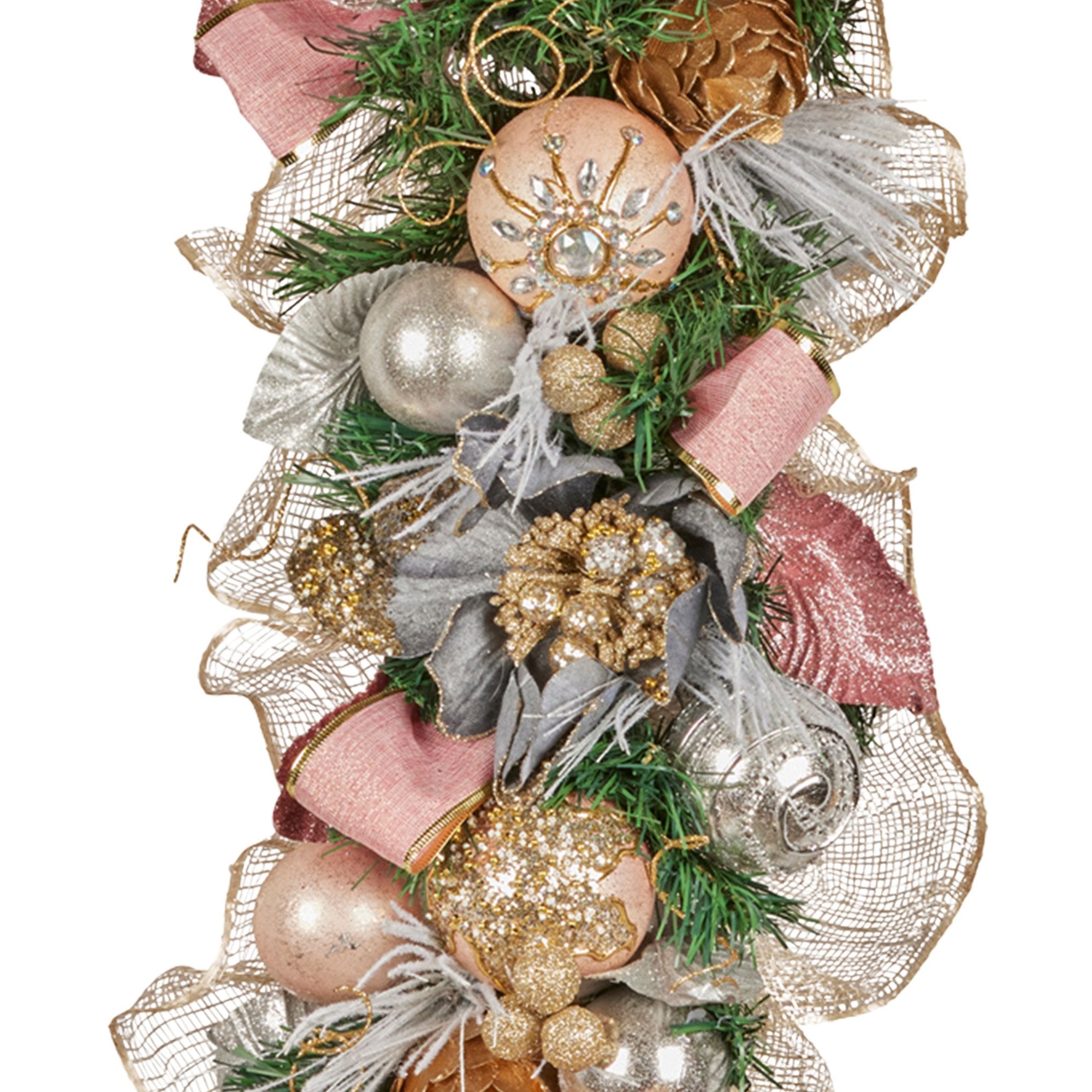 Christabelle Premium 100cm Christmas Garland Jewelled Baubles & Berries Tree Decoration Ornament Pink Silver V240-112_GUE526