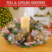 Christabelle 26cm Christmas Centrepiece Lush Green Holiday w/Jewelled Baubles, Foliage, Flowers, Pine Cones, V240-112_GUE527