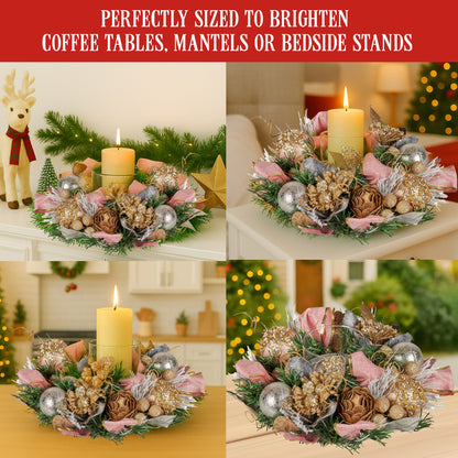 Christabelle 26cm Christmas Centrepiece Lush Green Holiday w/Jewelled Baubles, Foliage, Flowers, Pine Cones, V240-112_GUE527